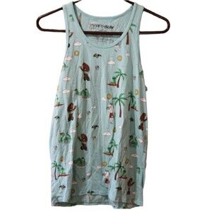 Fifth Sun Blue Green Tank Top Weird Unique Print Small